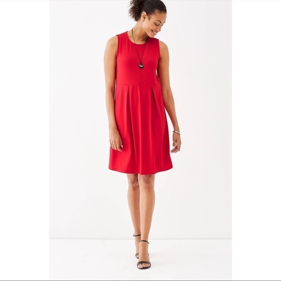 J. Jill Dress Wearever Pleated Sleeveless Cherry Apple Red Stretch Holiday Tunic - Picture 1 of 9